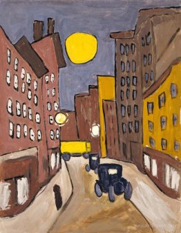 Harlem Street Scene with Full Moon