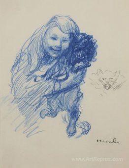 Steinlen's daughter Colette with cat