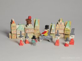 Houses and Figures (Birds with Hats)