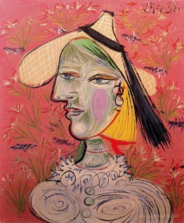 Woman with straw hat on flowery background