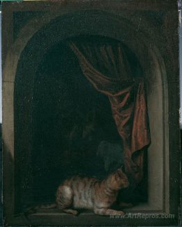 A cat at the window of a painters' studios