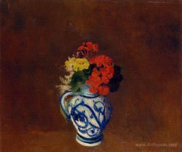 Geraniums and other Flowers in a Stoneware Vase