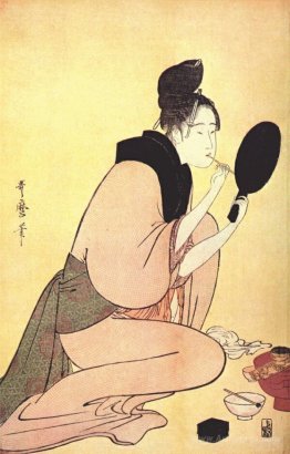 Courtesan applying lip rouge