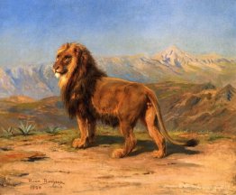 Lion in a Mountainous Landscape