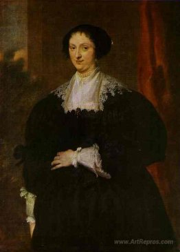 Portrait of a Lady Dressed in Black, Before a Red Curtain