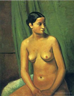 The female nude in front of green hanging