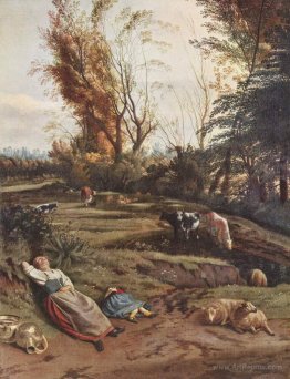 Pasture with two sleeping Shepherdesses