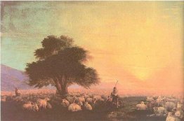 Flock of sheep with herdsmen unset