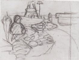 Seated Woman in market stalls