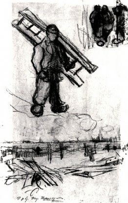 Sketches of a Man with a Ladder, Other Figures, and a Cemetery