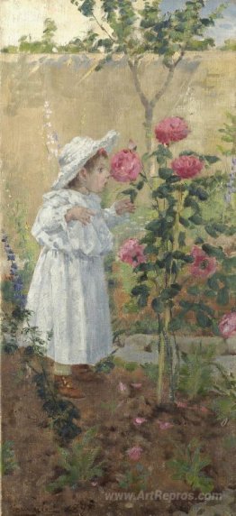 Little girl among the roses