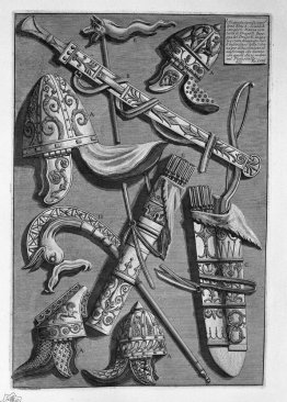 Helmets, dagger, quivers, poker, signs (from the pedestal of the