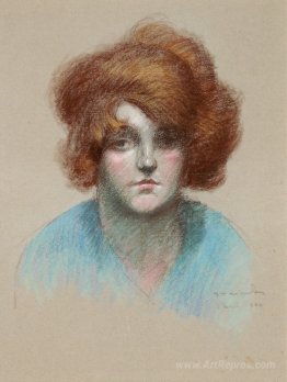 Portrait of woman in blue blouse