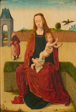 Madonna and Child on a grass bench