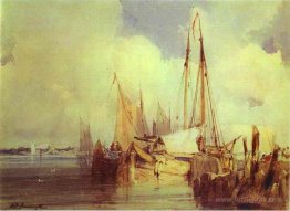 French River Scene with Fishing Boats