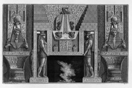 Egyptian-style fireplace, two large sides with figures supportin