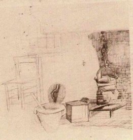 Unfinished Sketch of an Interior with a Pan above the Fire