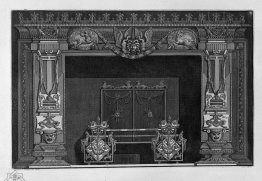 Fireplace: in the frieze of a Medusa`s head between two swans, f