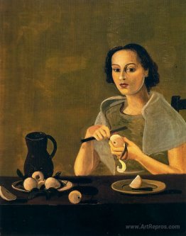 The girl cutting apple