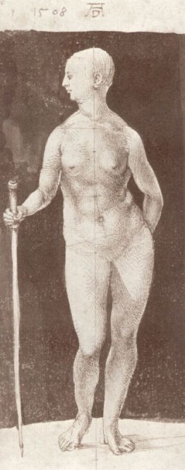 Standing female nude with baton in the right 