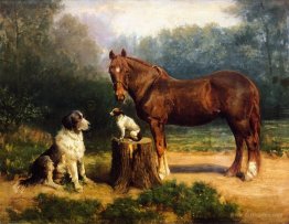 Horse and Two Dogs in a Landscape