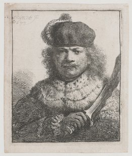 Self-portrait with raised sabre