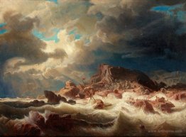 Stormy sea with ship wreck