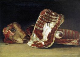 Still life of Sheep's Ribs and Head - The Butcher's conter