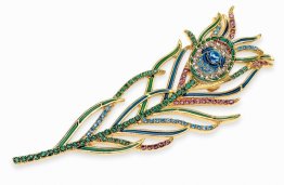 Peacock feather brooch