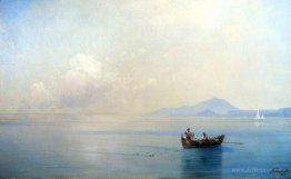 Calm Sea. Landscape with fishermen