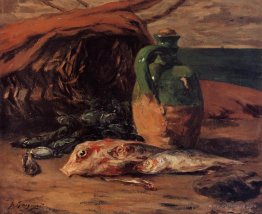 Still life with red mullet and jug