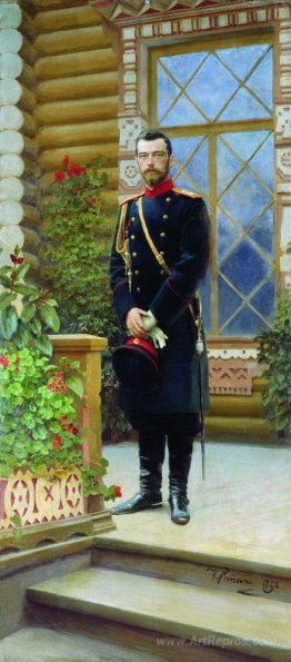 Portrait of Emperor Nicholas II on the porch