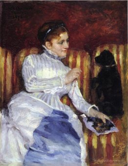 Woman on a Striped with a Dog (also known as Young Woman on a St