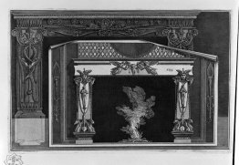 Fireplace with cameos frieze; forward to it, on a sheet of paper