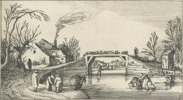 Landscape with Skaters on a bridge with sheep