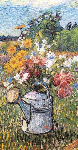 Still life with flowers and watering can