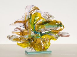 A pair of goose - colorful sculpture - abstract glass art in fu