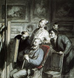 Visitors in the workshop of a painter