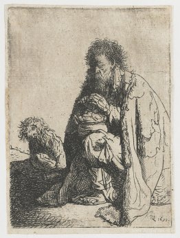 Seated beggar and his dog