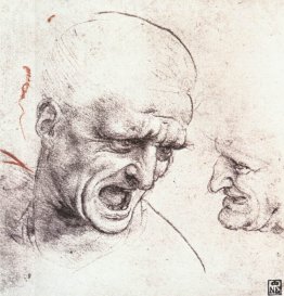 Studies for the heads of two soldiers in 'The Battle of Anghiari