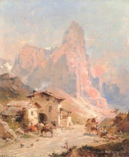 Figures in a Village in the Dolomites