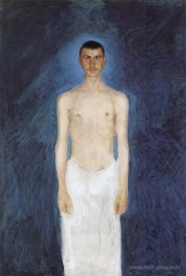 Self-portrait in front of blue background