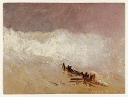 Shore Scene with Waves and Breakwater