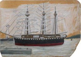 Three-Masted Ship near Lighthouse