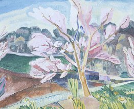 Landscape with flowering peach