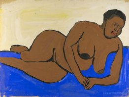 Female Nude Reclining on Blue Ground