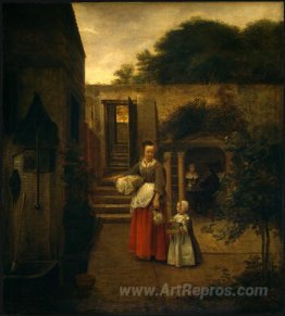 Woman and Child in a Courtyard