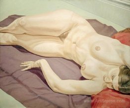 Lying Female Nude on Purple Drape