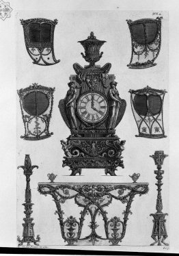 Four sides of the sedan, a clock, two candlesticks, table wall