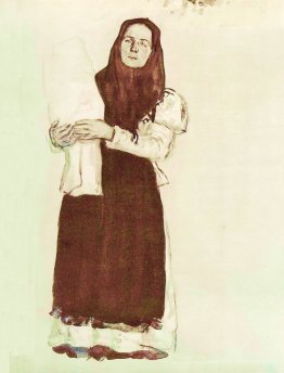 A young peasant woman in a red scarf